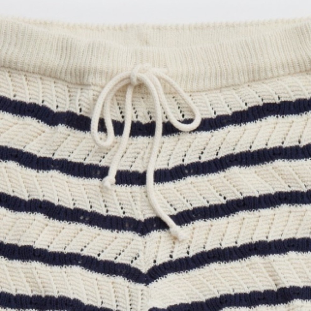 Aerie Pointelle Knit Pants Beach Coverup Natural + Navy Cotton Blend Size Medium - Picture 7 of 16